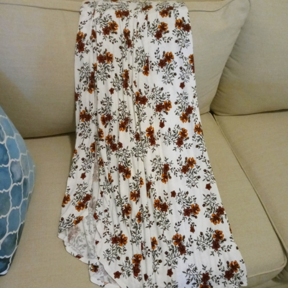 Burnt Orange Cottagecore Floral Slit Maxi Skirt